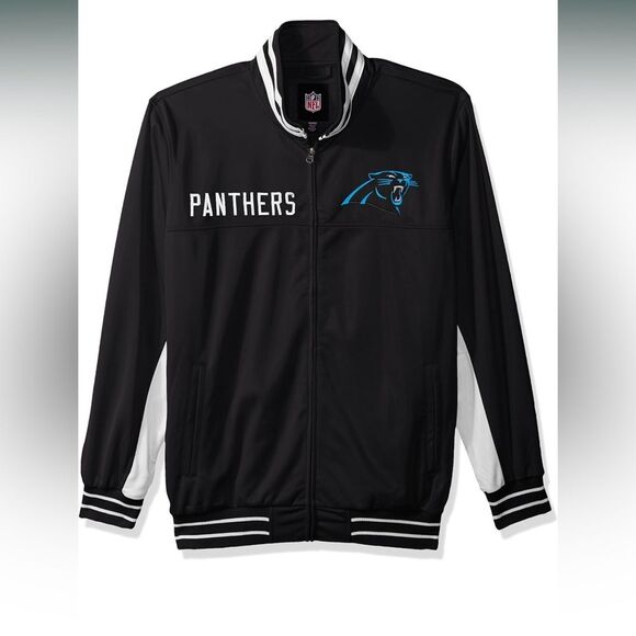 NFL Carolina Panthers Track Style Jacket Black white stripes - Picture 1 of 6